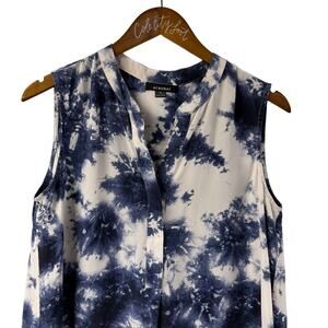 Acrobat Dress Medium Tank Hi Low Blue White 100% Silk